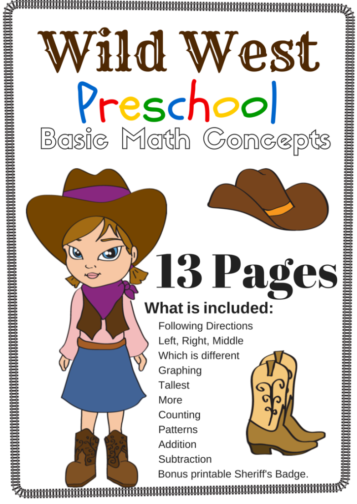 Wild West Preschool Basic Math Concepts Free 13 Page Printable Pack