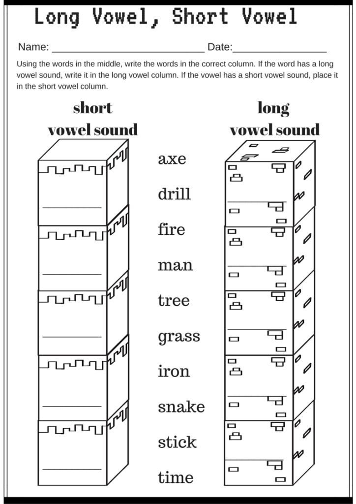 Long Vowel Short Vowel Categorizing Worksheet Miniature Masterminds