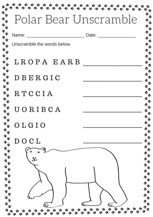 Polar Bear Unscramble the Words Arctic Worksheet – Free Printable ...