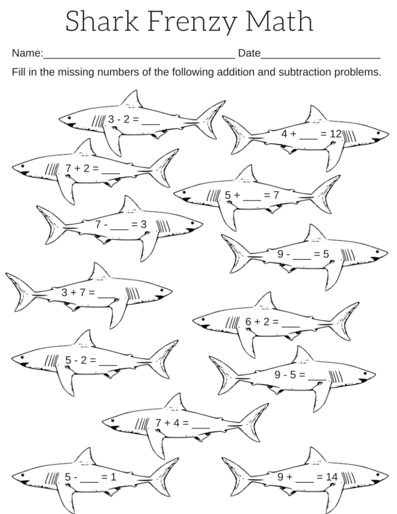 Multiplication Coloring Worksheets Sharks