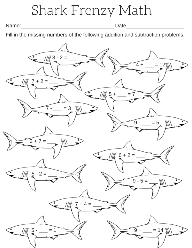 Printable Shark Frenzy Math Worksheet Miniature Masterminds