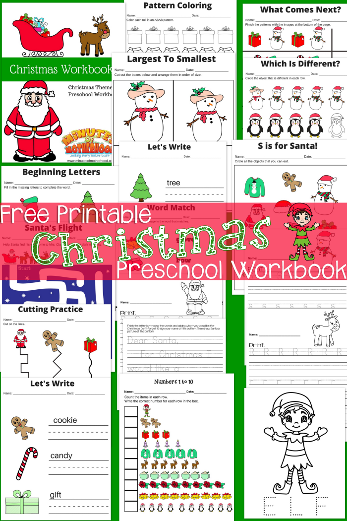 Free Printable Here Comes Santa Claus Preschool Workbook Miniature