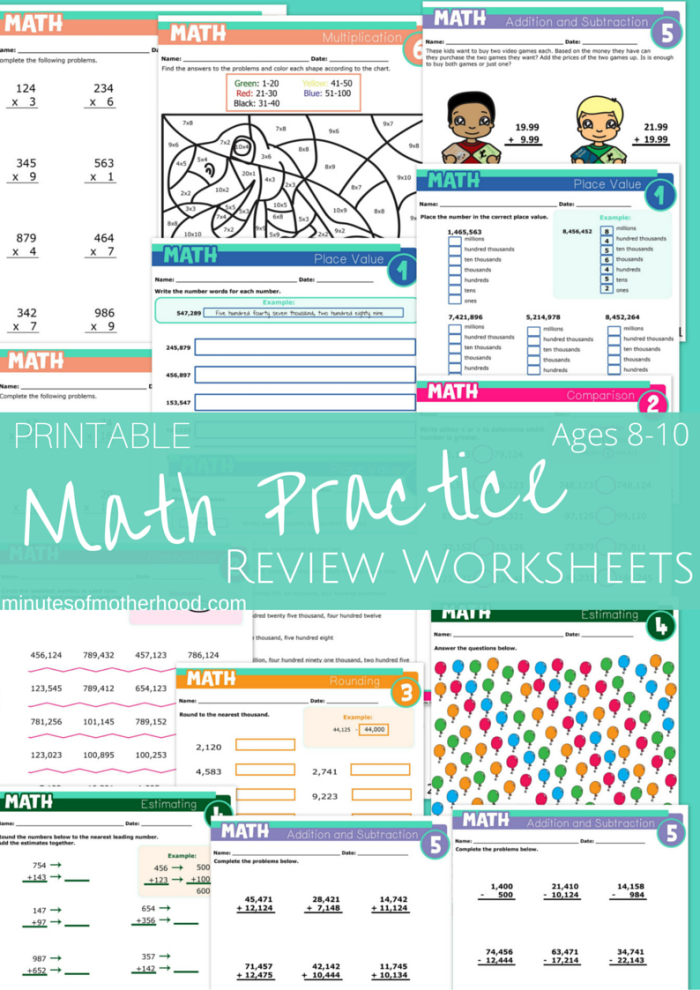 math-practice-15-pages-ages-8-10-with-addition-subtraction-multiplication-rounding-estimating