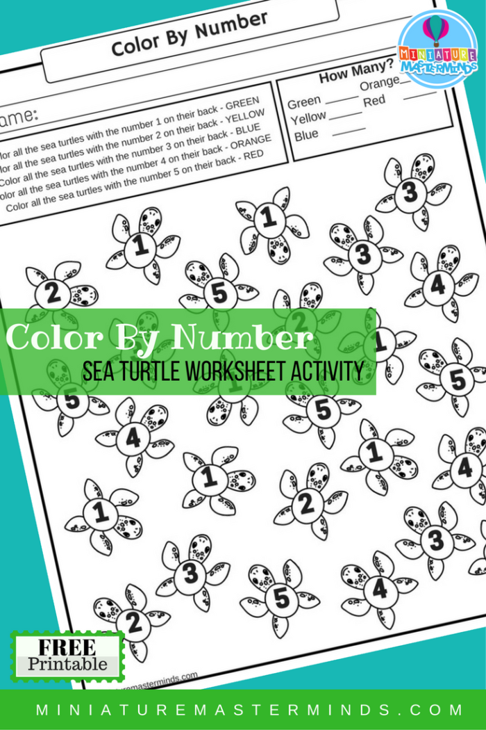 Color By Number Sea Turtle Free Printable Worksheet Activity