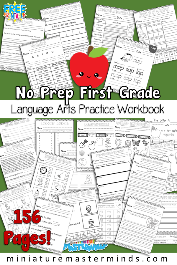 First Grade Language Arts Practice No Prep Worksheet Workbook 150 Page