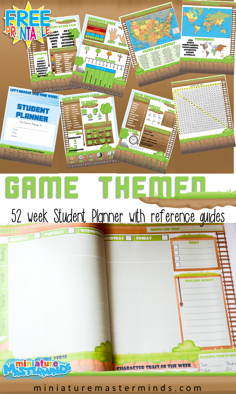 Game Themed 52 Week Student Planner Miniature Masterminds