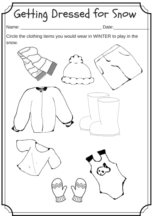 winter weather wear preschool worksheet – what would you