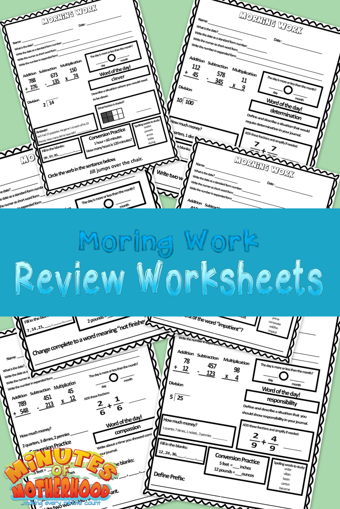 Free Printable Morning Work Worksheets 1 Week Miniature Masterminds