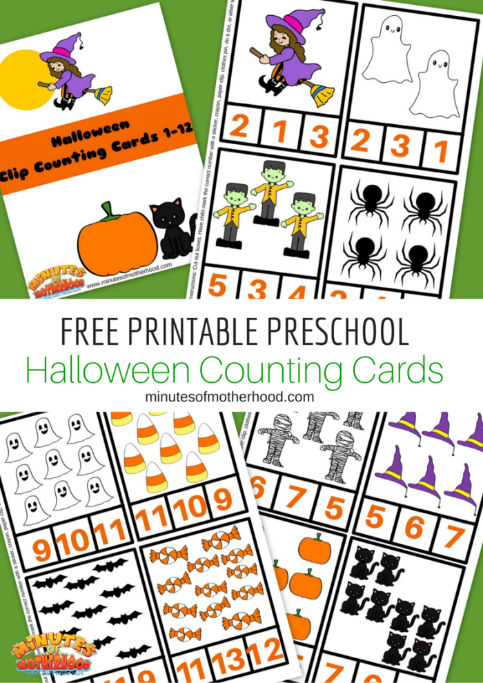 Halloween Preschool Free Printable Clip Counting Cards 1 – 12