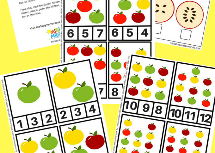 Counting Apples Clip Counting Cards For Fall And Worksheet Pack
