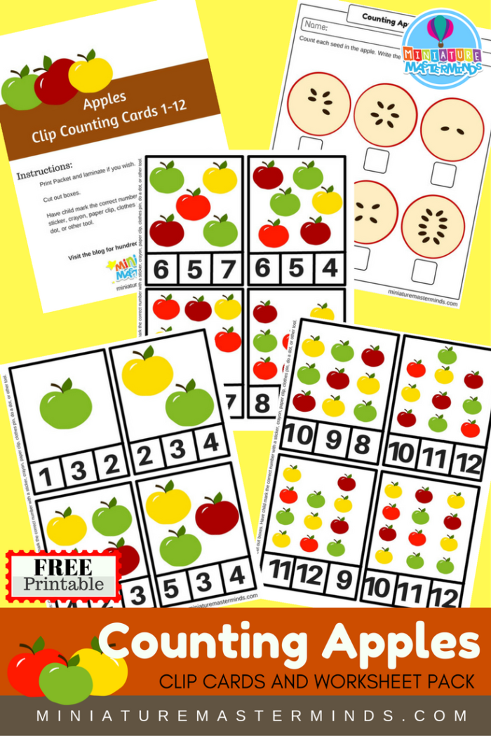 Counting Apples Clip Counting Cards For Fall And Worksheet Pack