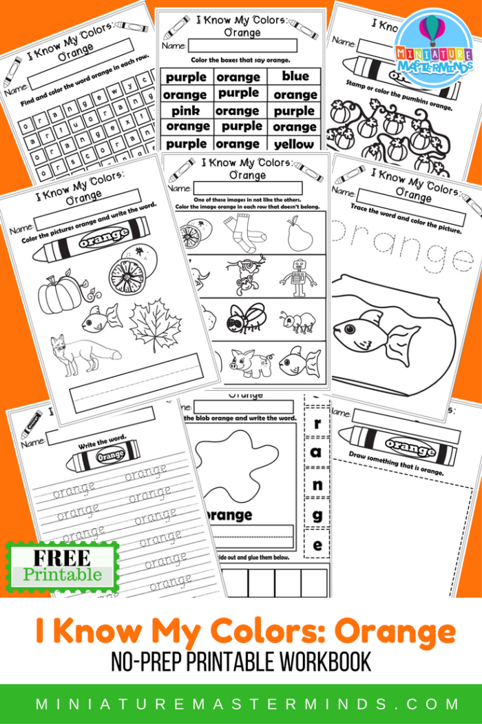 Download I Know My Colors Printable Work Book Series 9 Page Workbook The Color Orange - Miniature Masterminds