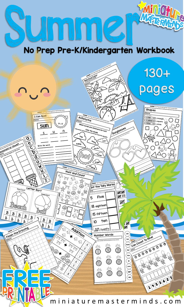 Summer No Prep Preschool and Kindergarten 130 Page Worksheet Book