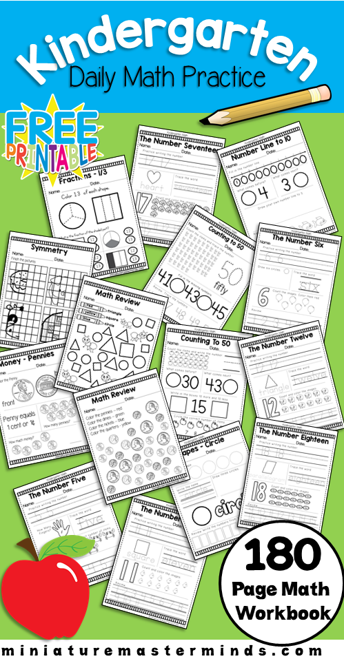 kindergarten daily math practice worksheets 180 page work book