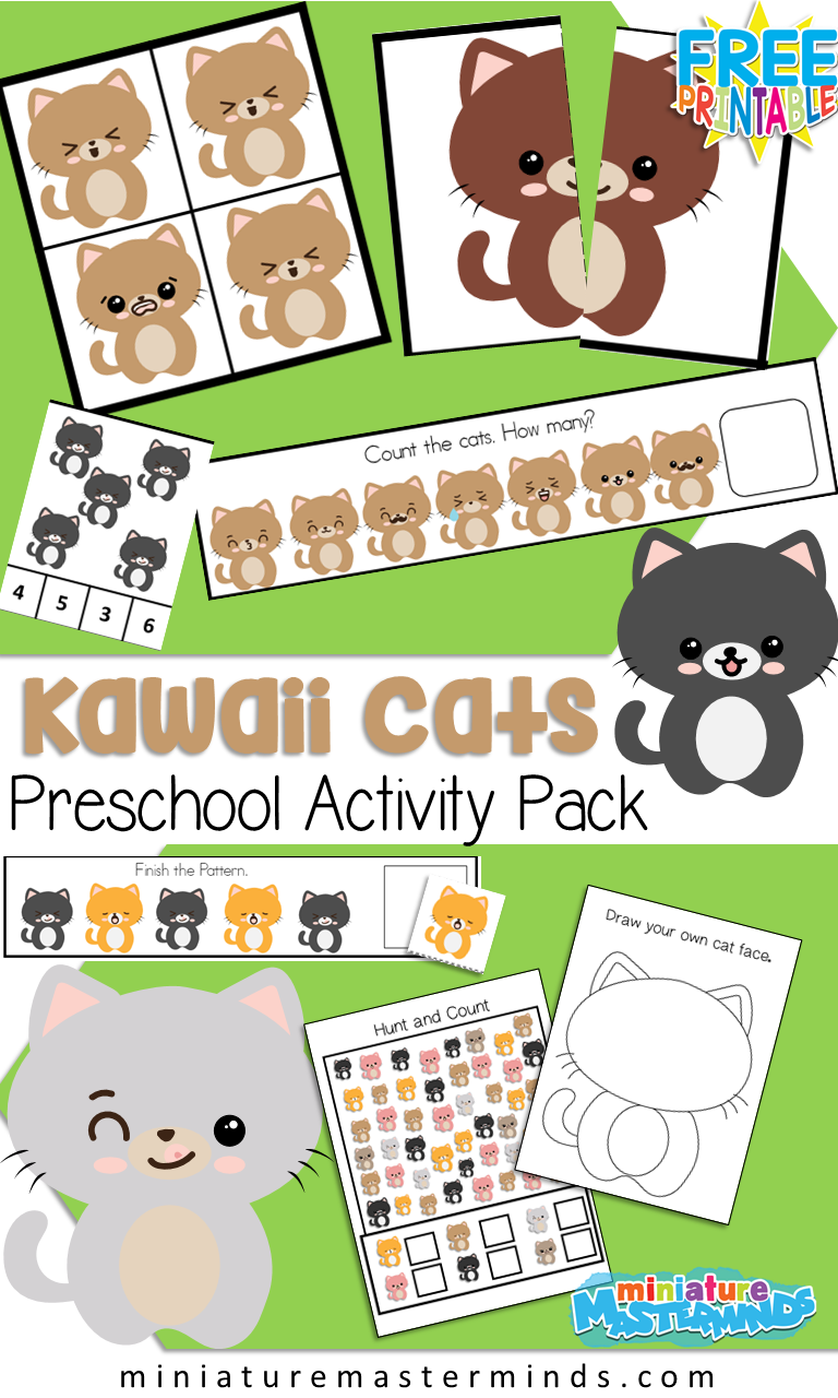 Kawaii Cats Preschool Activity Pack Free Printable Miniature Masterminds