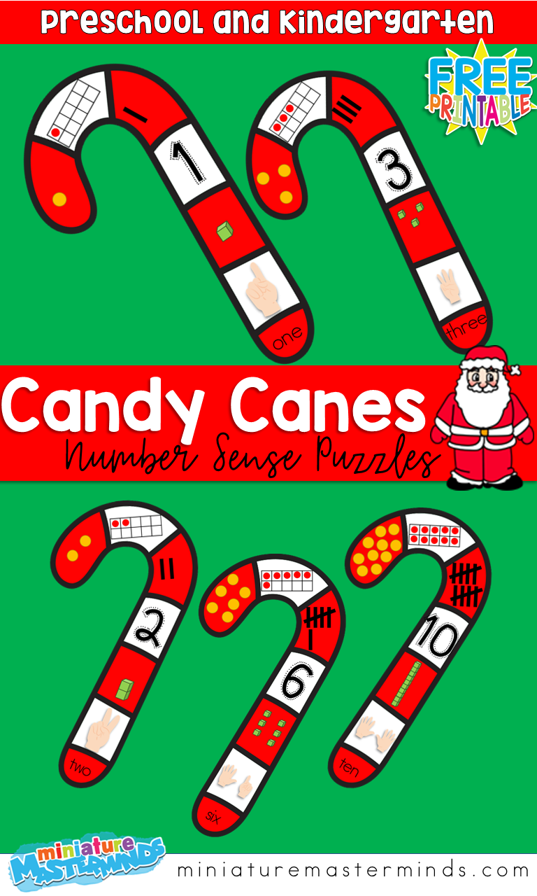 Candy Cane Number Sense Printable Puzzles 1- 10 – Miniature Masterminds