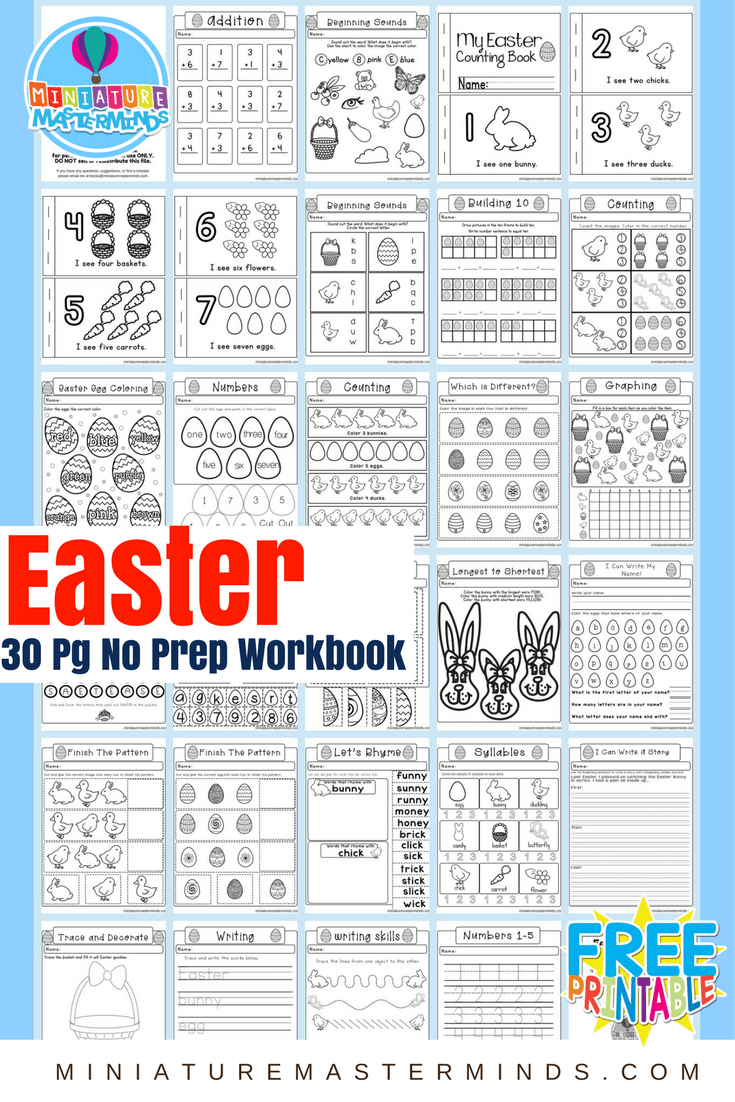 Easter No Prep Preschool And Kindergarten Worksheet 30 Page Book Free