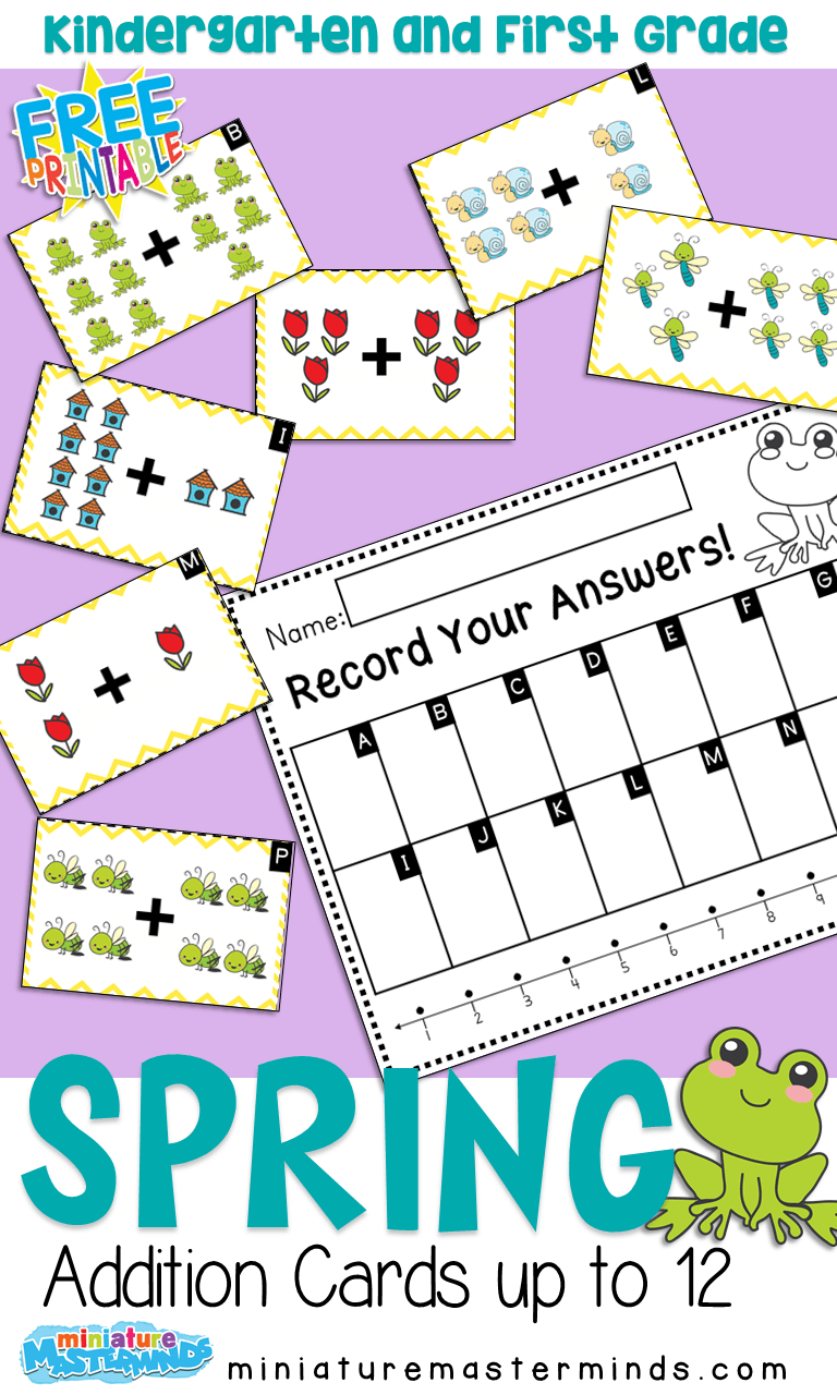 Spring Themed Addition Up to 12 Cards and Recording Page for